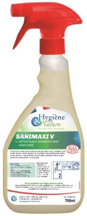 Détergent détartrant désinfectant Sanimaxi V - HYGIENE ET NATURE - Flacon de 750ml