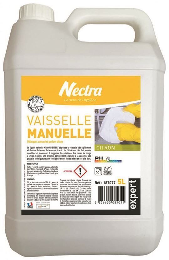 Détergent liquide plonge manuelle Plonge citron - NECTRA - Bidon de 5l