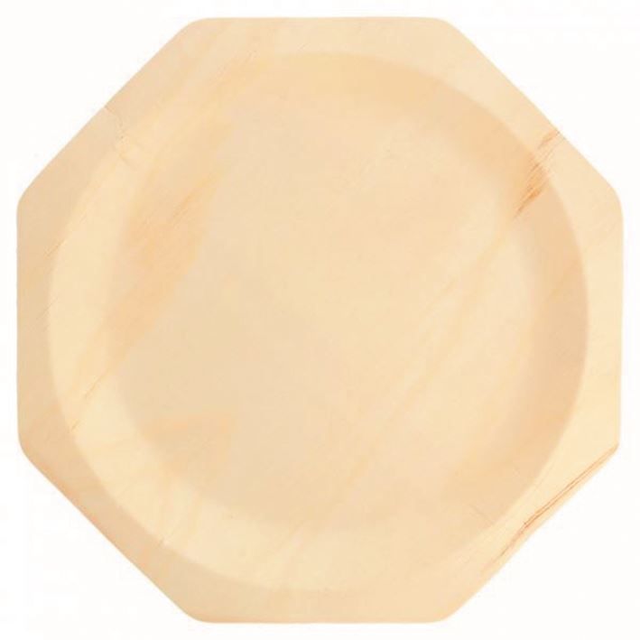 Assiette bois peuplier octogonale 26x26cm - GDP - Carton de 200