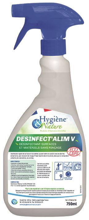 Désinfectant surfaces alimentaire Désinfect'Alim V - HYGIENE ET NATURE - Flacon de 750ml