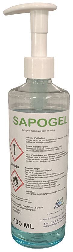 Gel hydroalcoolique pompe - SOGAD - Flacon de 500ml