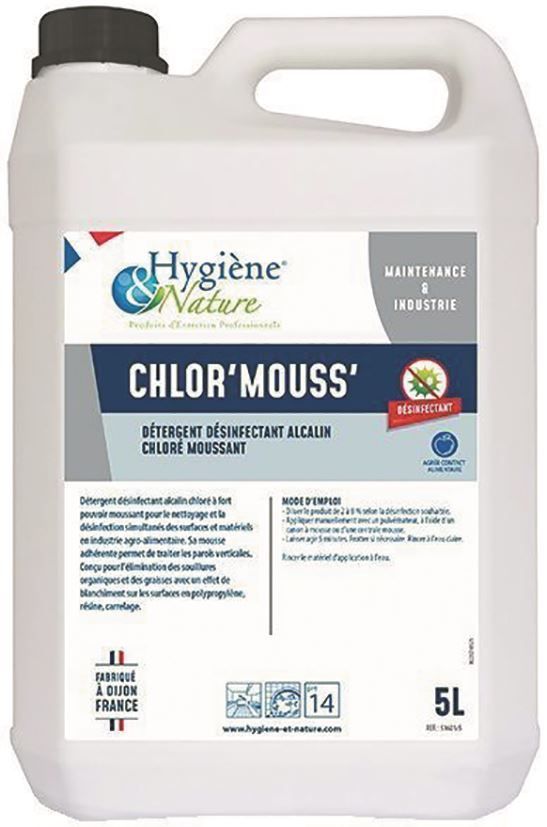 Détergent désinfectant alcalin Chlor' Mouss' - HYGIENE ET NATURE - Bidon de 5l