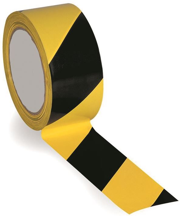 Ruban adhésif PP acrylique jaune / noir Larg. 5cm - Rouleau de 100m