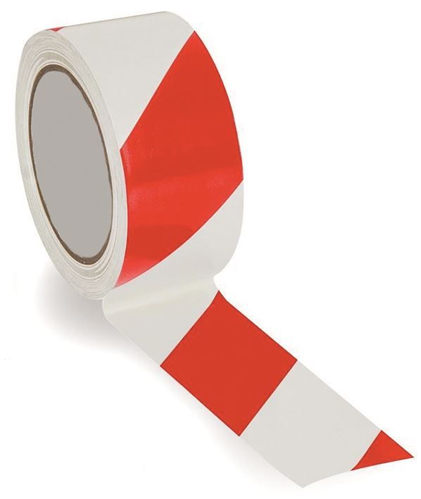 Rubalise PE rouge / blanc Larg. 5cm - Rouleau de 100m