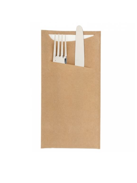 Sachet couverts kraft avec serviette ouate 2 plis - GDP - Carton de 400