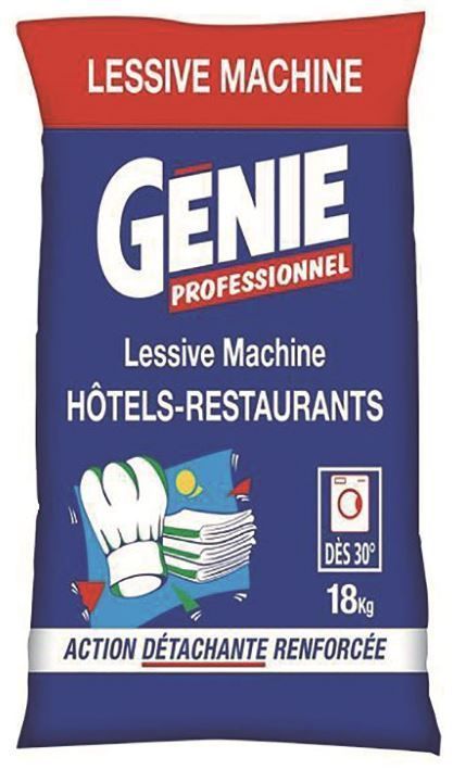 Lessive linge poudre tous textiles action détachante renforcée 360 lavages - GENIE - Sac de 18kg