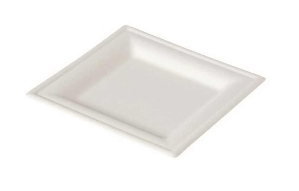 Assiette bagasse blanche 26x26cm - ALPHA FORM - Paquet de 50