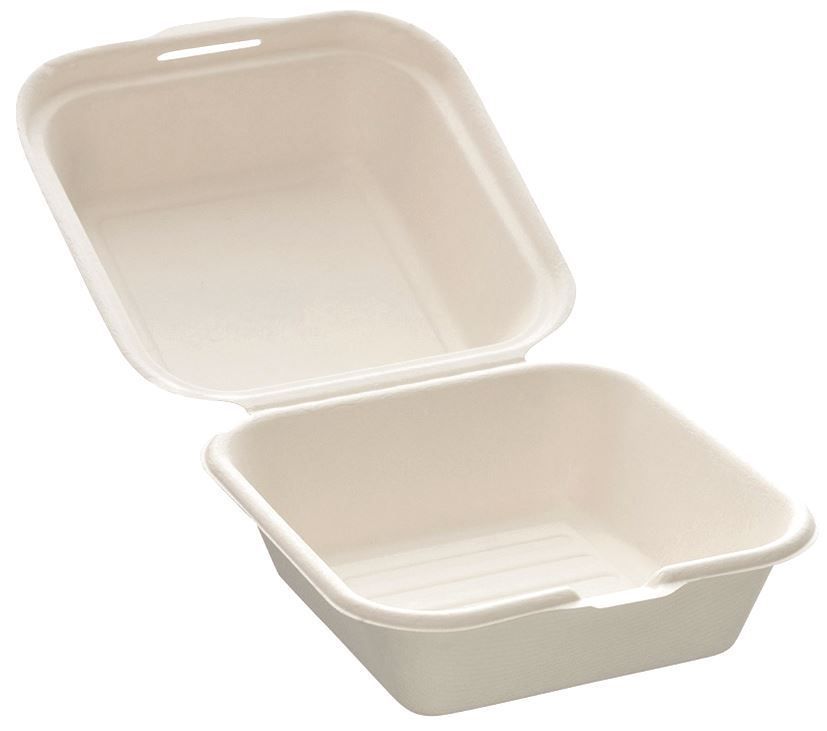 Boite repas hamburger bagasse blanc 14,9x15,6x7,7cm - Carton de 600