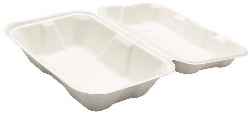 Boite repas repas bagasse blanc 22,9x15,5x7,7cm - Carton de 200