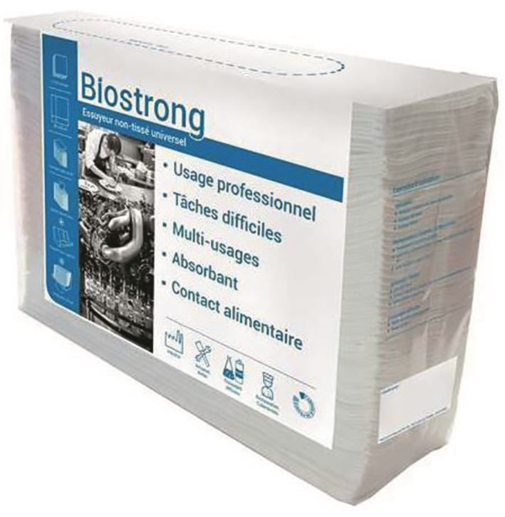 Torchon non tissé blanc Biostrong 42x38cm - Carton de 500