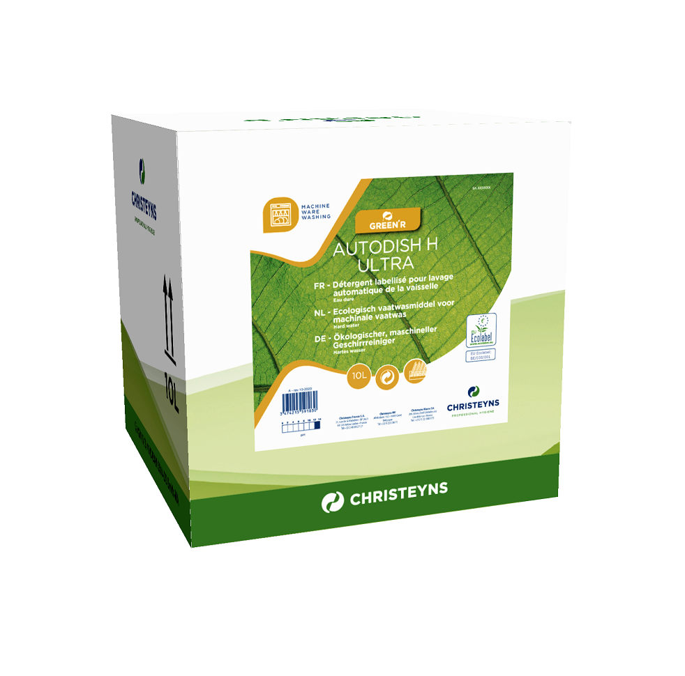 Détergent lave vaisselle eau dure Green'R Autodish H Ultra - CHRISTEYNS FOOD - Cubox de 10l