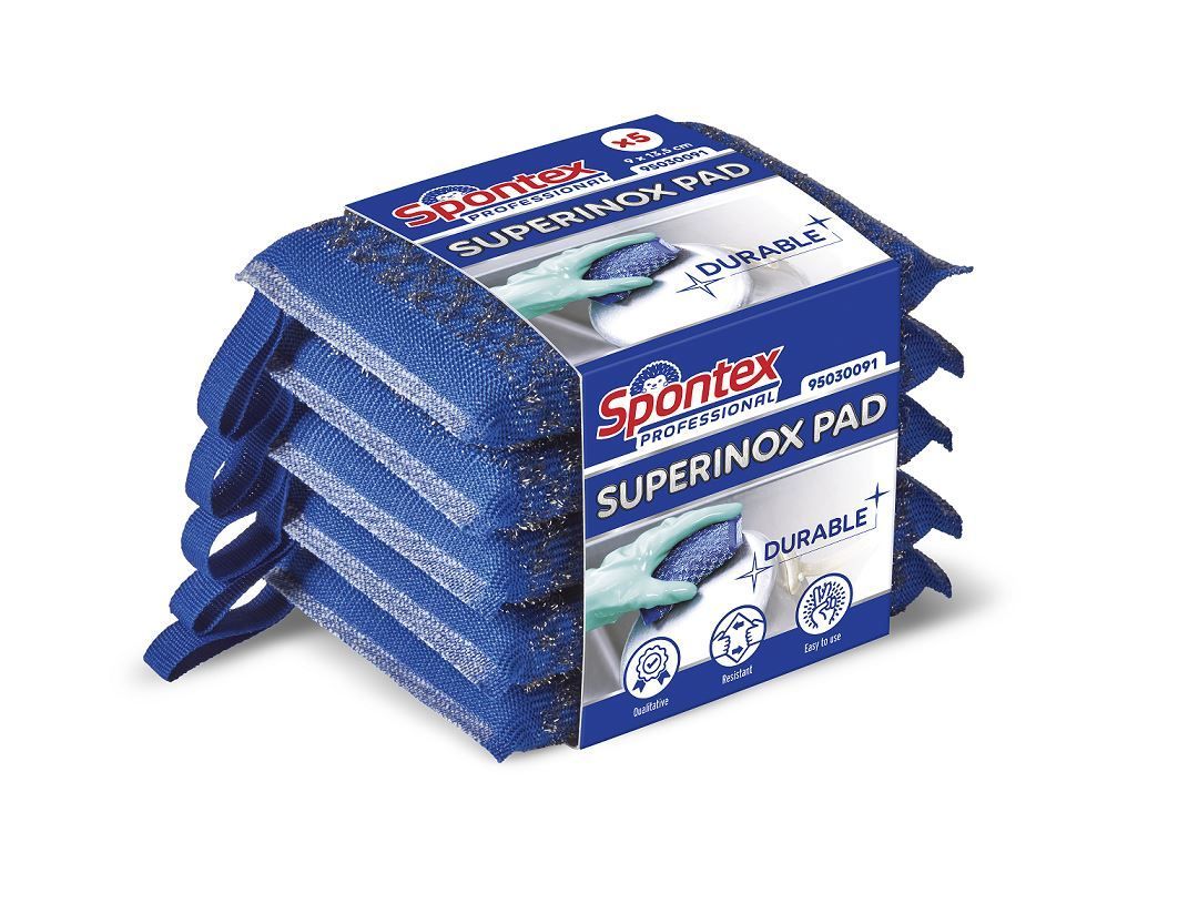 Tampon abrasif bleu Superinox 13,5x9x1,8cm - SPONTEX - Paquet de 5