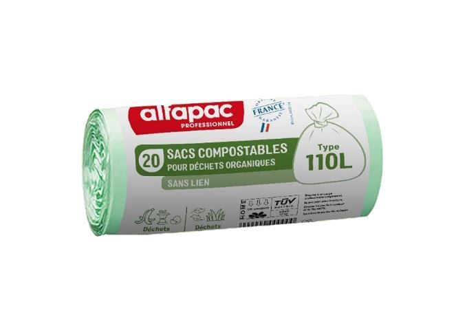 Sac poubelle 100% compostable vert 110l - ALFAPAC - Carton de 200