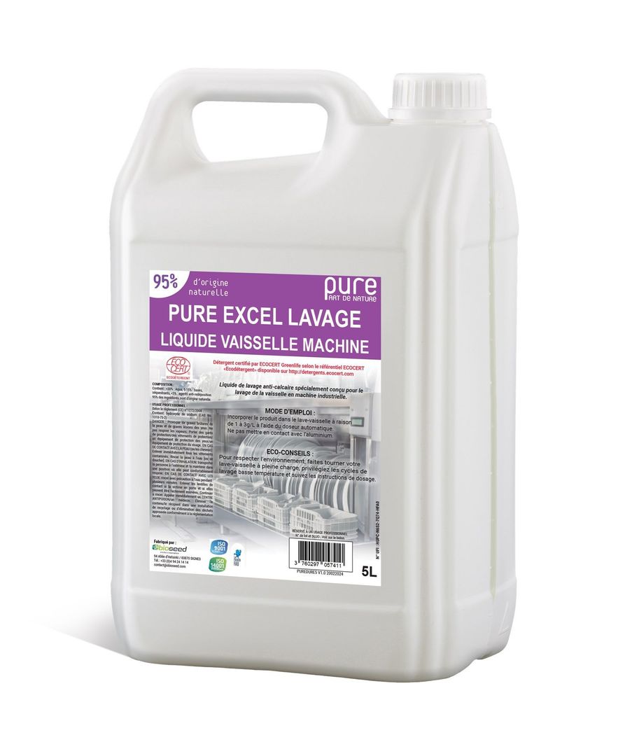 Détergent liquide lave vaisselle concentré Excel Lavage - OBIOSEED - Bidon de 5l