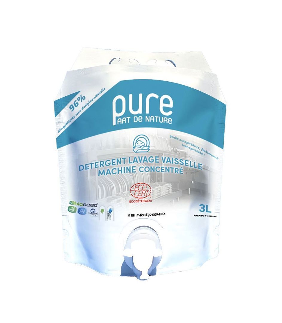 Détergent liquide lave vaisselle ultra concentré Pure - OBIOSEED - Bag de 3l
