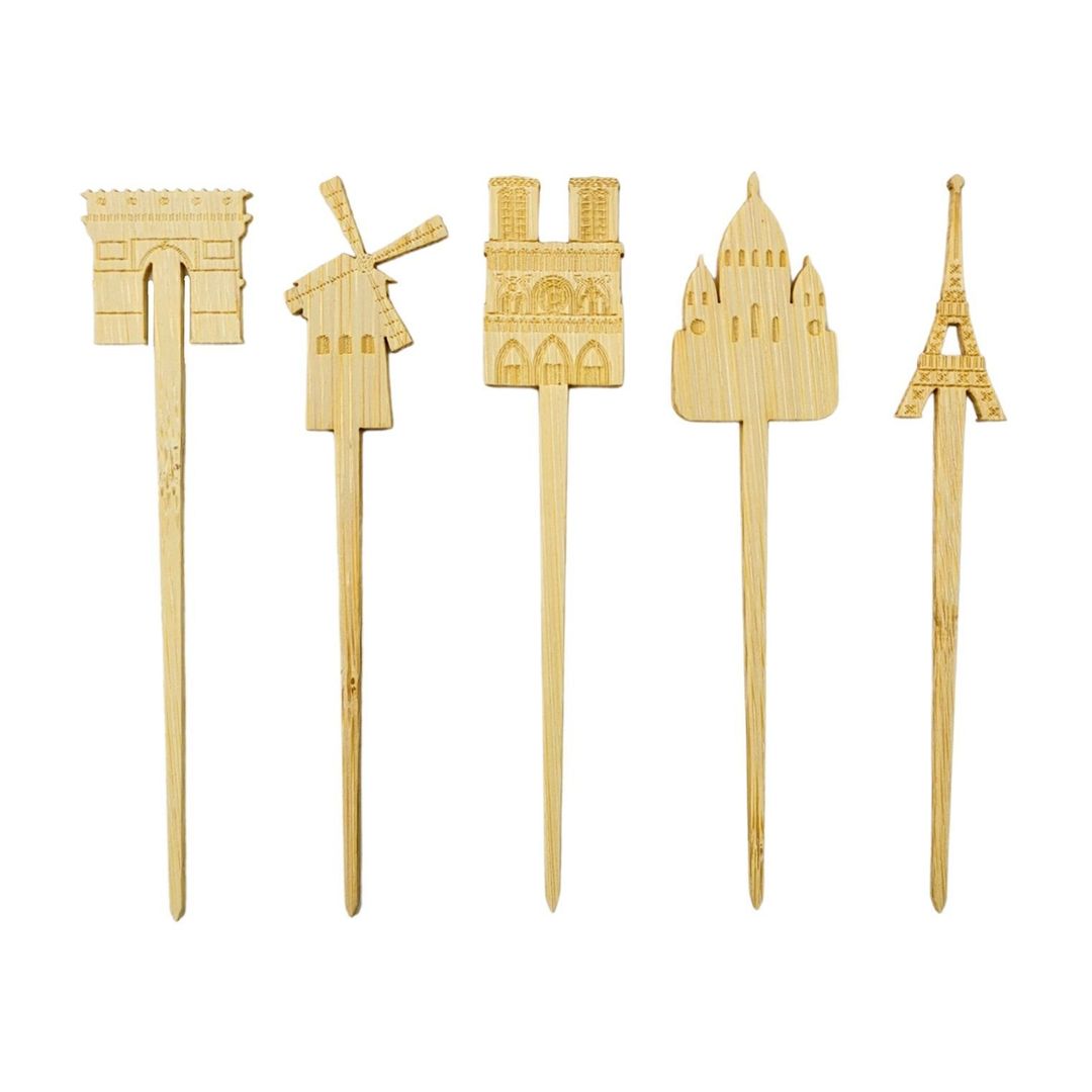 Pique bambou 10,5cm décors assortis Paris - Paquet de 50