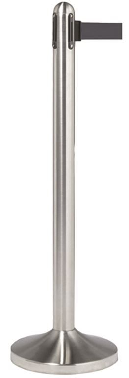 Poteau inox à bande rétractable noire (Lg 210cm) Haut. 120cm - VERMES - A l'unité