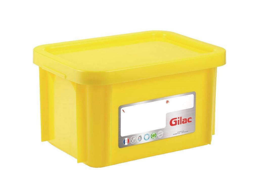 Bac gerbable PEHD HACCP 15l + couvercle jaune - GILAC - A l'unité