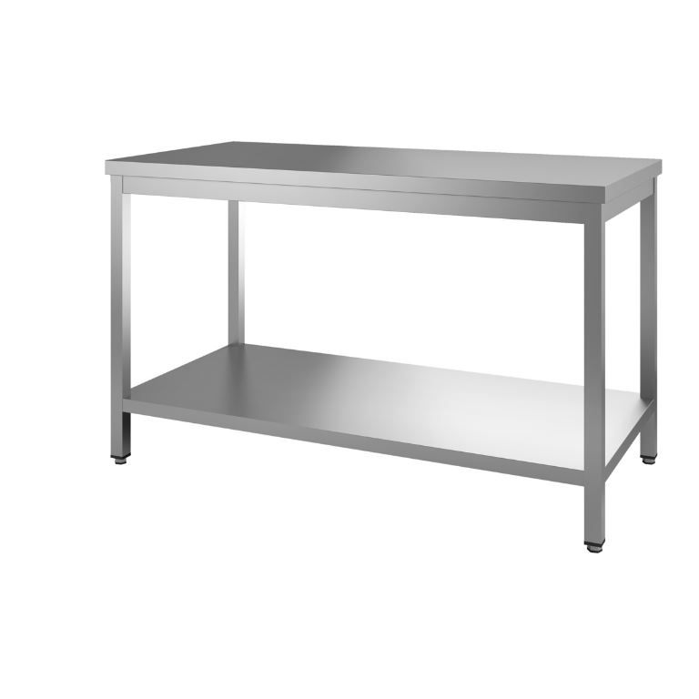 Table inox centrale avec étagère pieds carrés 1200x700x850/900mm - INOX E INOX - A l'unité