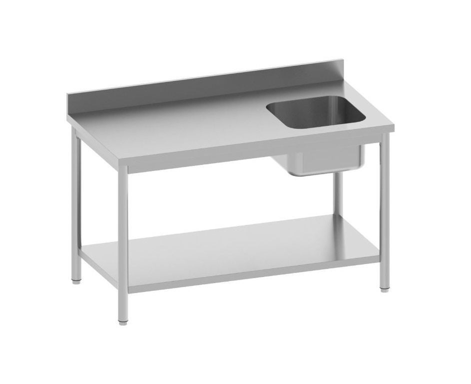 Table chef inox adossée avec étagère + 1 bac droite 1200x700x850/900mm - INOX E INOX - A l'unité