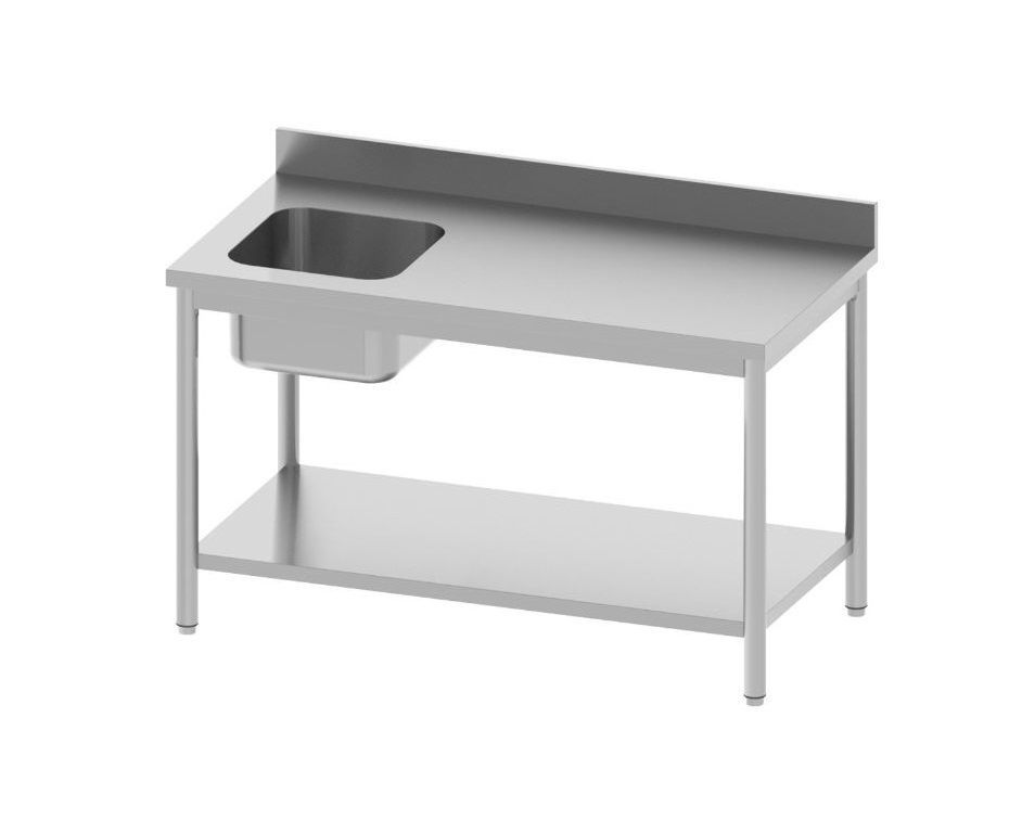 Table chef inox adossée avec étagère + 1 bac gauche 1200x700x850/900mm - INOX E INOX - A l'unité