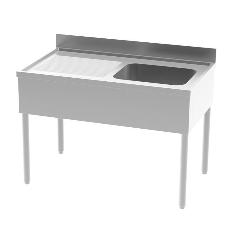 Plonge inox adossée sans étagère 1 bac droite 1200x700mm - INOX E INOX - A l'unité