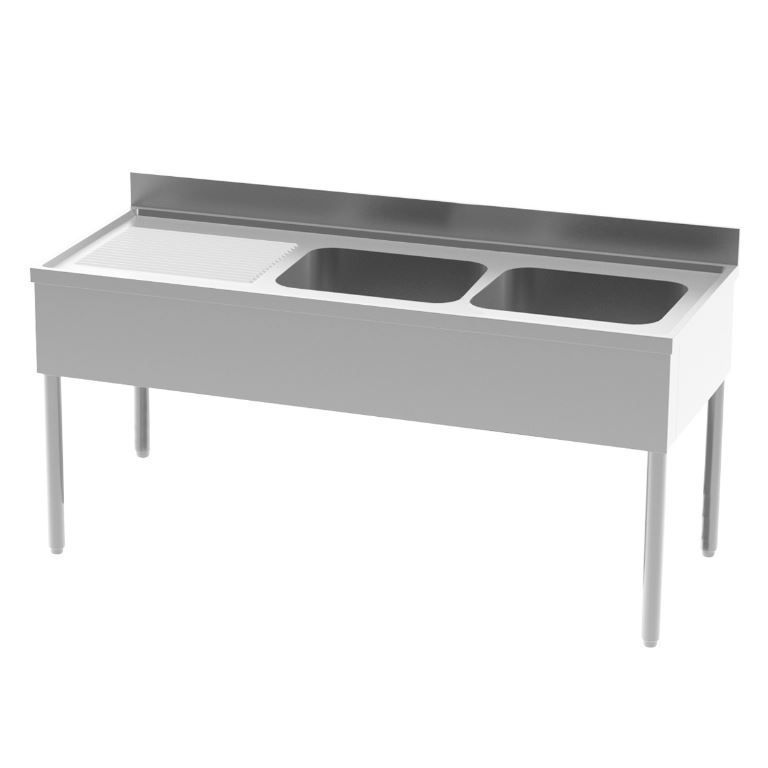 Plonge inox adossée 2 bacs + égouttoir gauche 1600x700mm - INOX E INOX - A l'unité