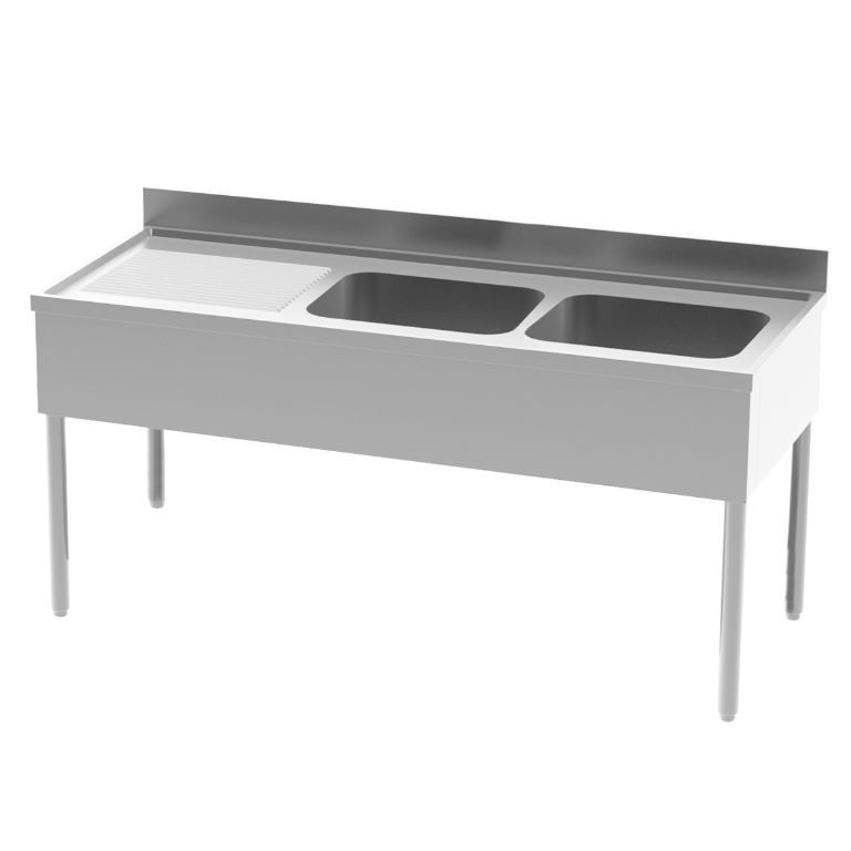 Plonge inox adossée 2 bacs + égouttoir droite 1800x700mm - INOX E INOX - A l'unité