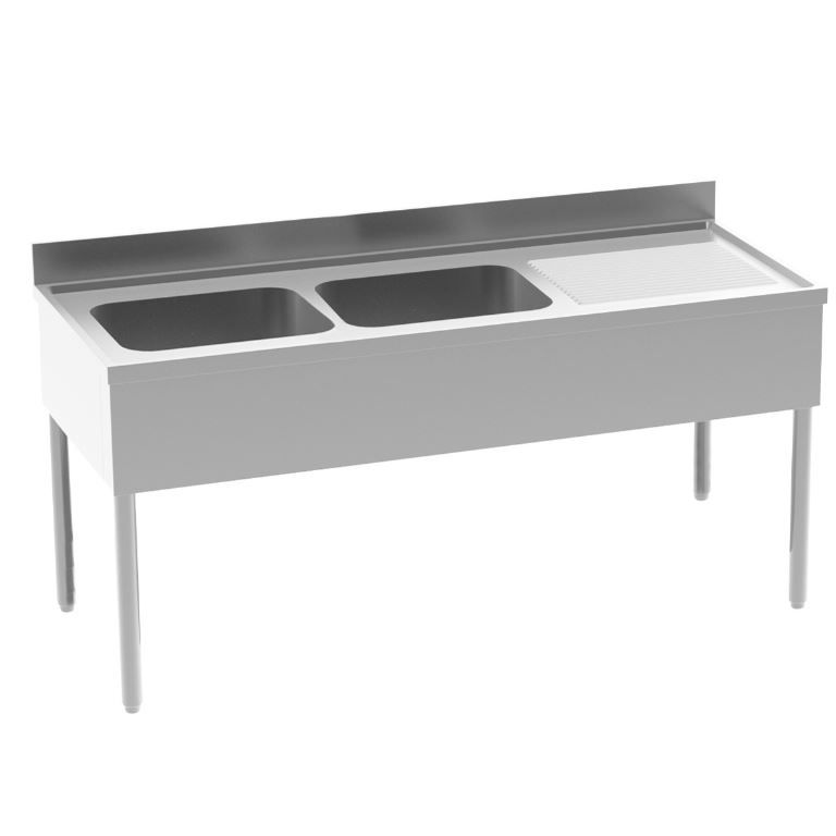 Plonge inox adossée 2 bacs + égouttoir gauche 1800x700mm - INOX E INOX - A l'unité