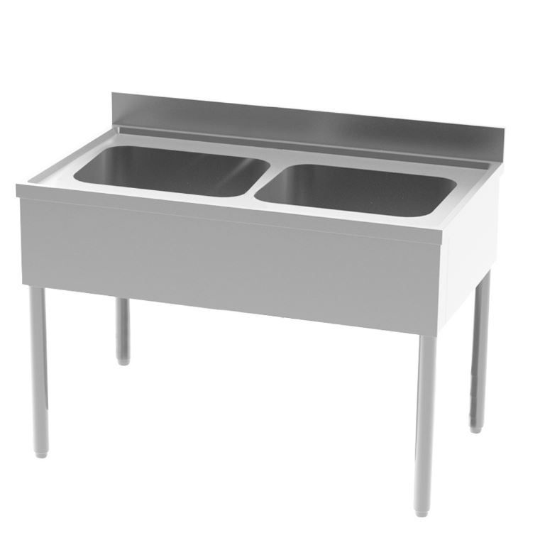 Plonge inox adossée 2 bacs 1200x700mm - INOX E INOX - A l'unité