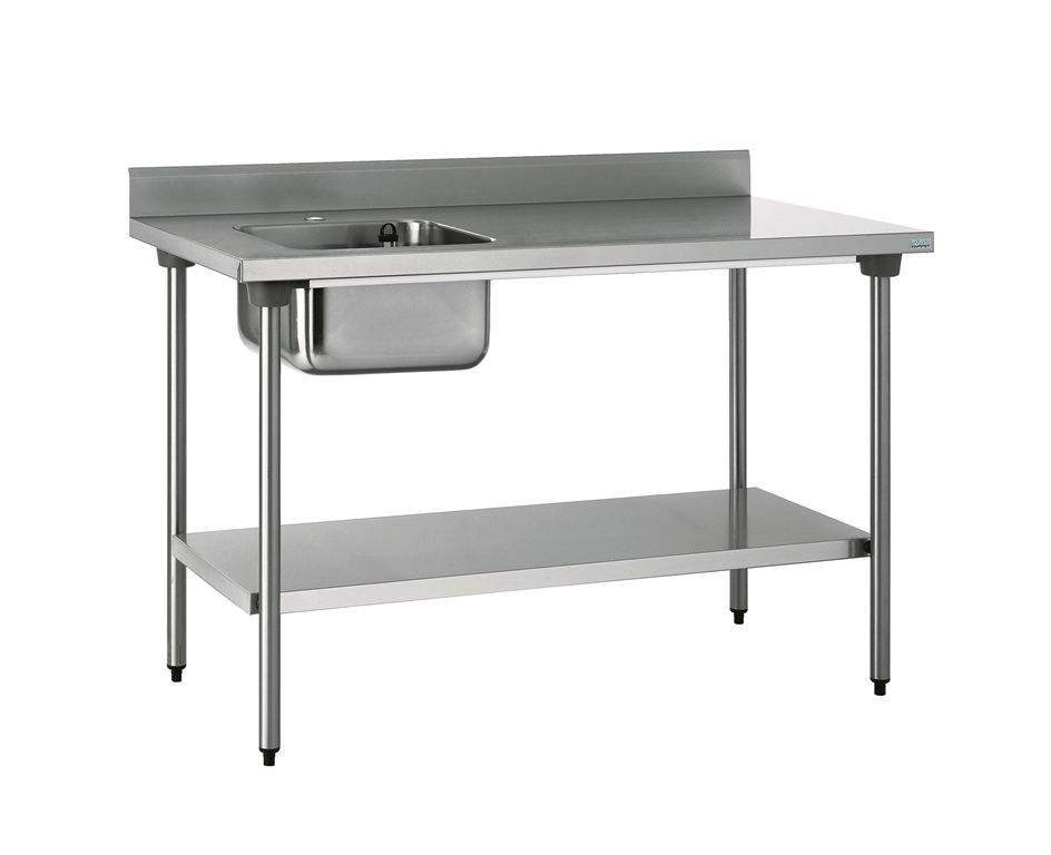 Table chef adossée 1 bac gauche avec étagère 1200x700x900mm - TOURNUS - A l'unité