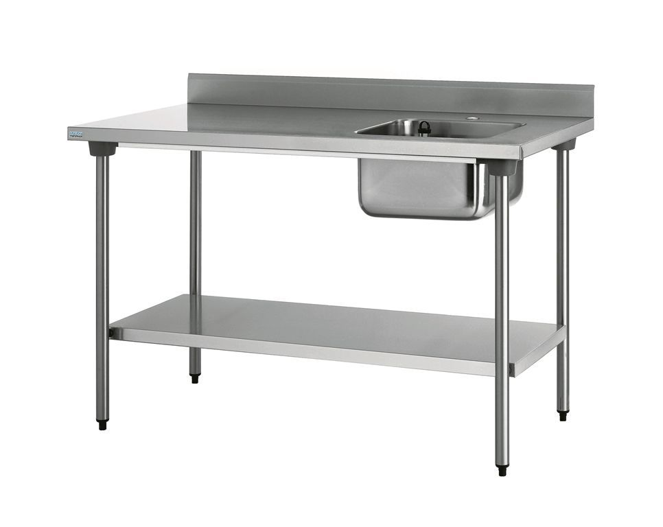 Table chef adossée 1 bac droite sans étagère 1400x700x900mm - TOURNUS - A l'unité