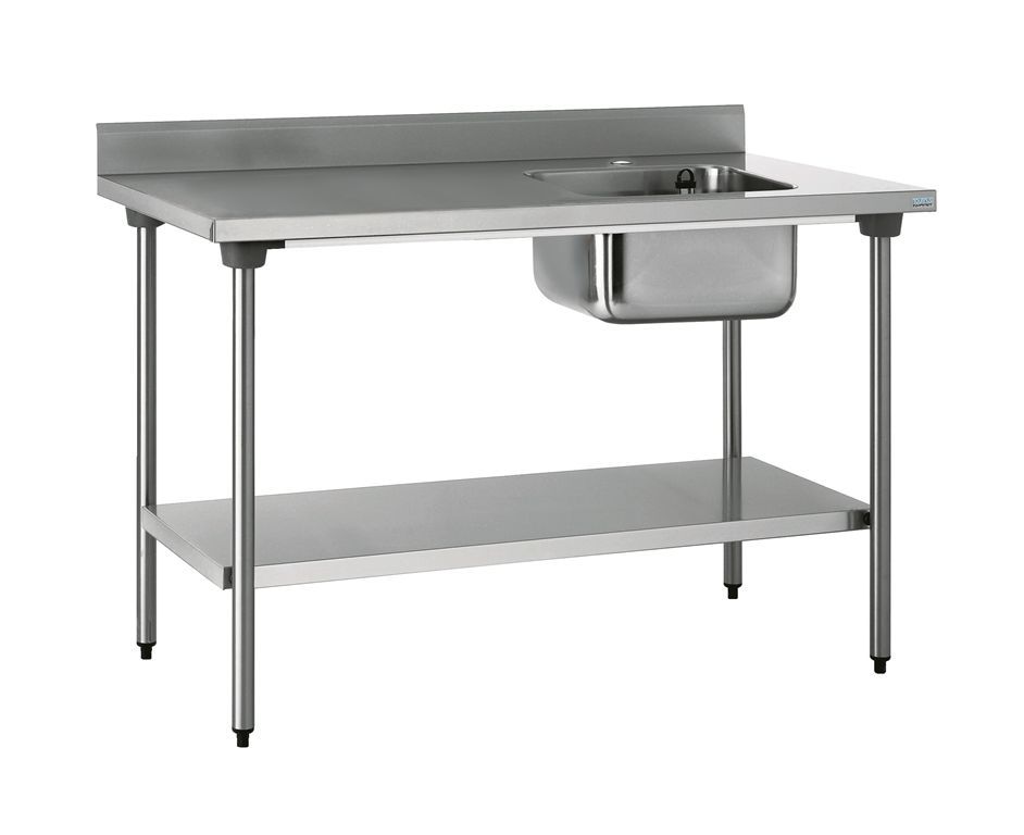 Table chef adossée 1 bac droite avec étagère 1200x700x900mm - TOURNUS - A l'unité