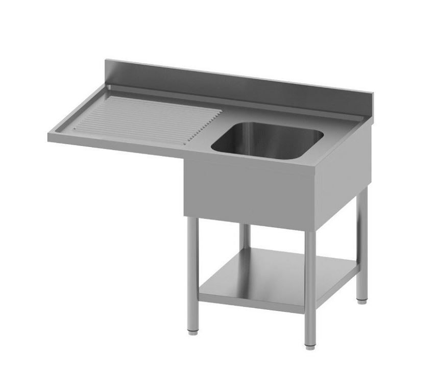 Plonge inox adossée 1 bac droite + étagère 1200x700mm - INOX E INOX - A l'unité