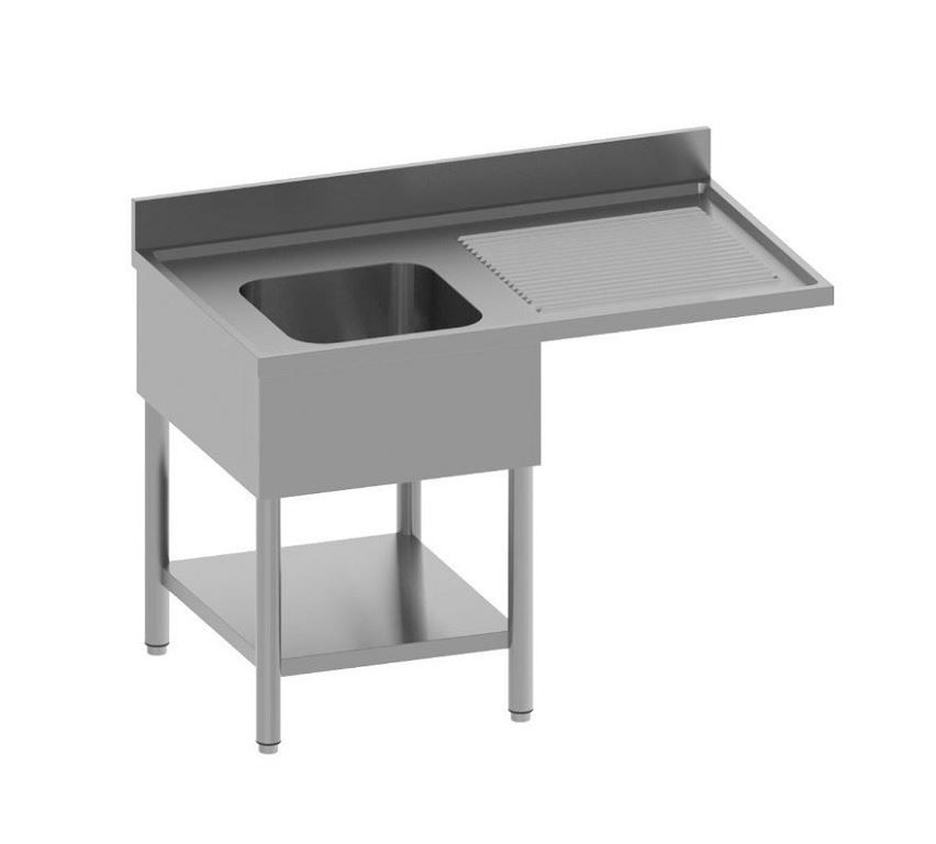 Plonge inox adossée 1 bac gauche + étagère 1200x700mm - INOX E INOX - A l'unité