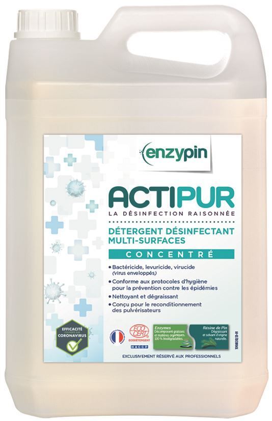 Détergent multi surfaces concentré désinfectant Actipur - ENZYPIN - Carton de 4x5l