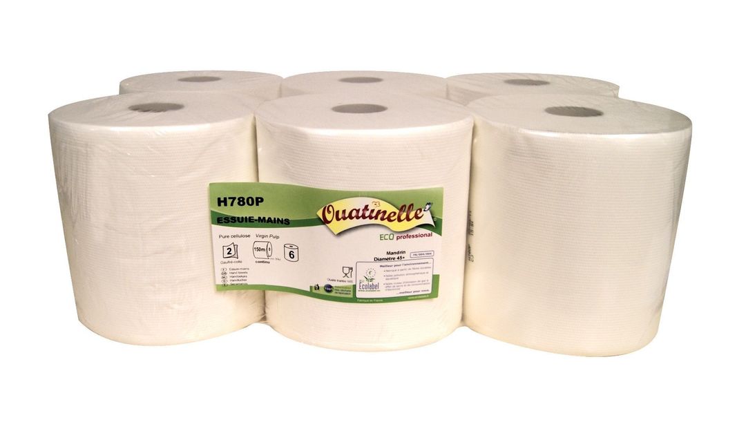 Rouleau d'essuie mains 2 plis blanc Autocut 150m - GLOBAL HYGIENE - Carton  de 6