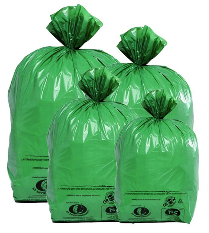 Sac à déchets vert 130L biodégradable basse densité - 45 microns - Carton  de 100 sacs 