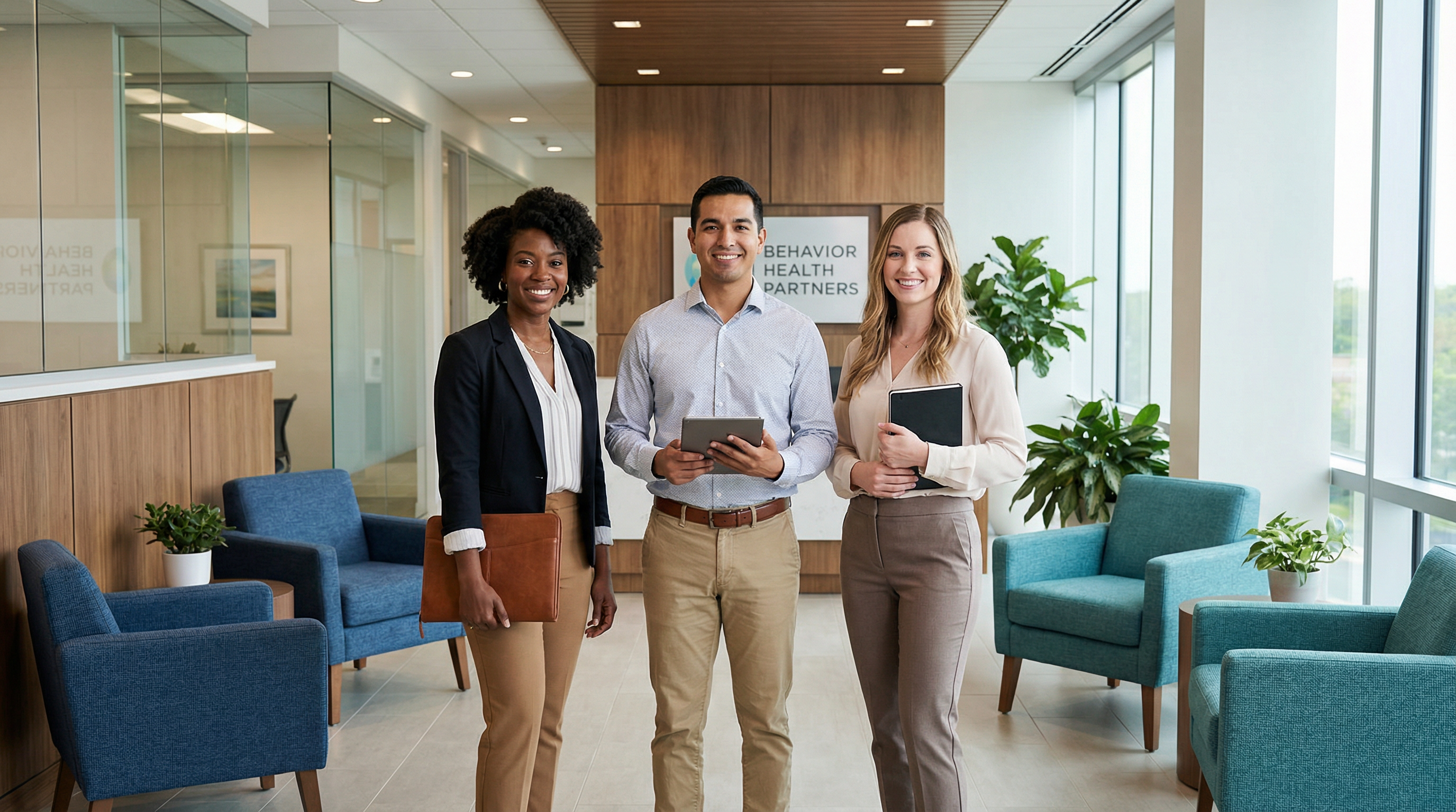 ABA professionals standing confidently in modern office, ready to ask questions in aba interview