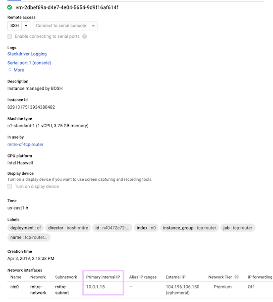 example TCP router vm on GCP
