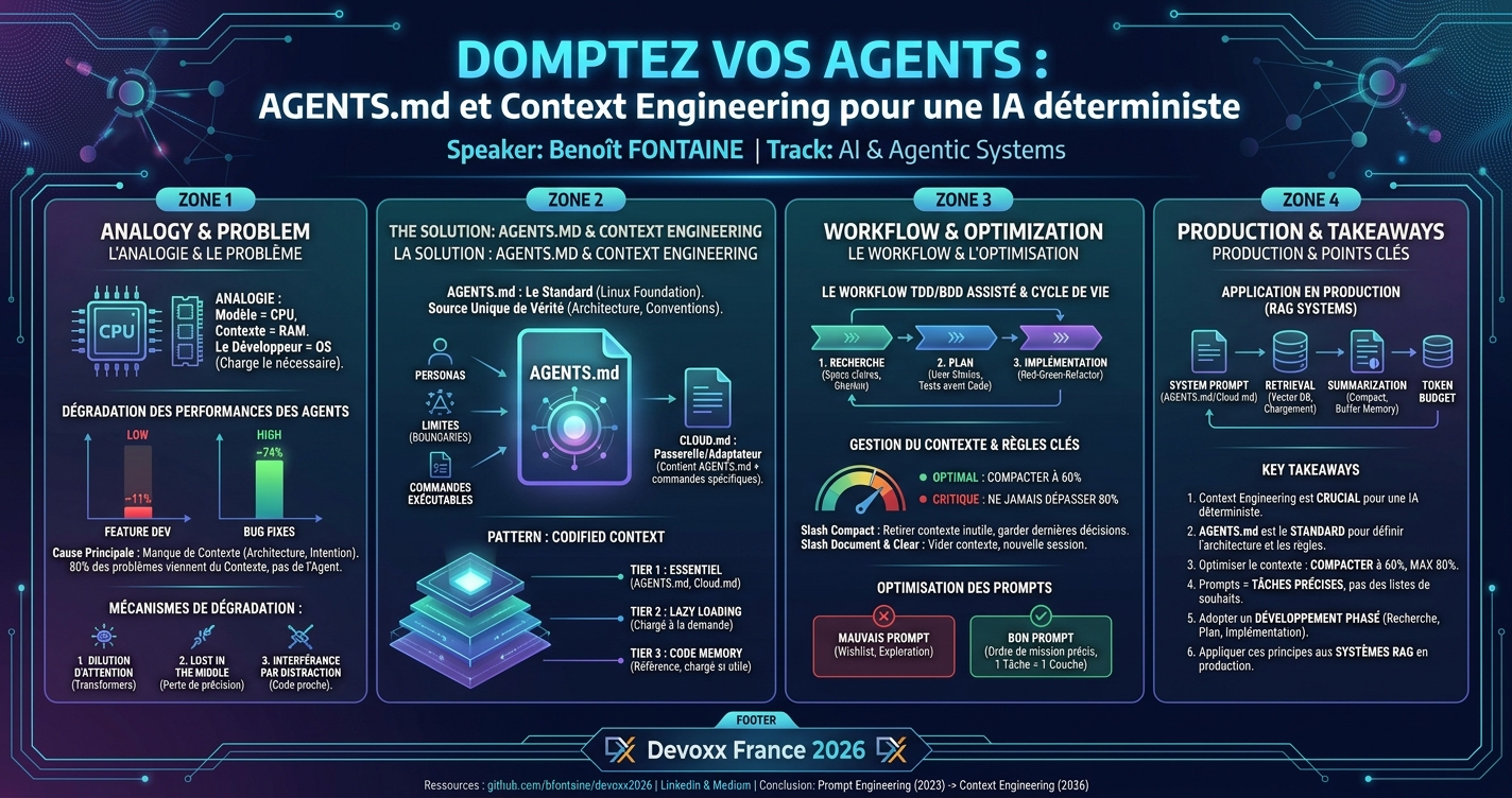 Domptez vos Agents : AGENTS.md et Context Engineering pour une IA déterministe infographic
