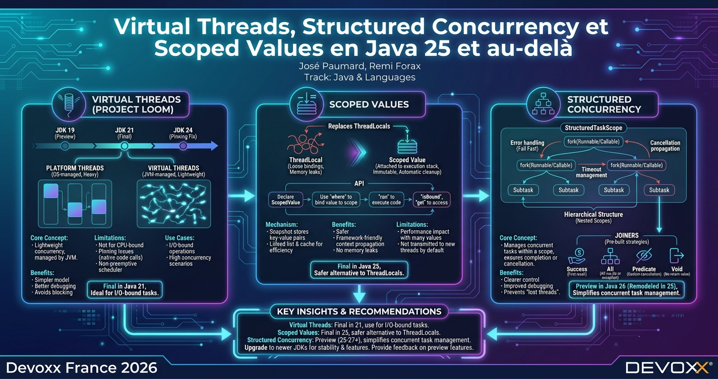Virtual Threads, Structured Concurrency et Scoped Values en Java 25 et au-delà infographic