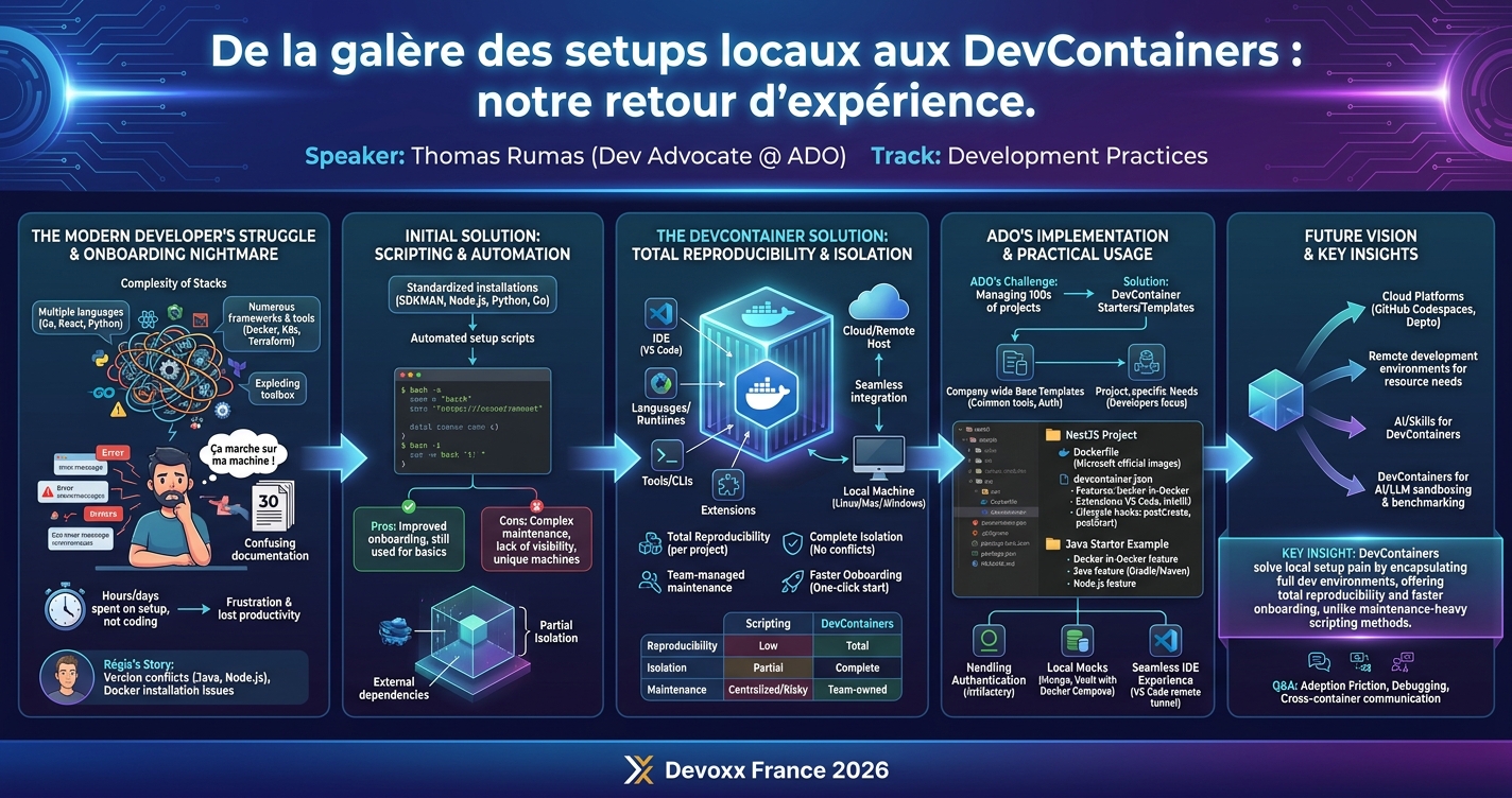 De la galère des setups locaux aux DevContainers : notre retour d'expérience. infographic