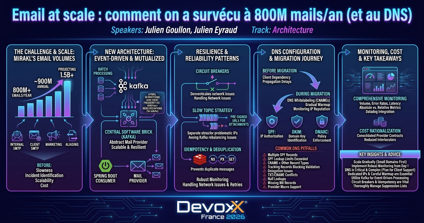 Email at scale : comment on a survécu à 800M mails/an (et au DNS) infographic