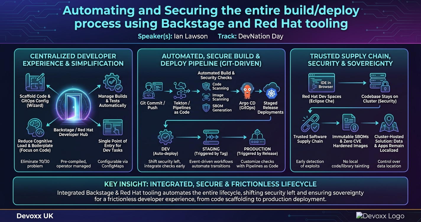 Automating and Securing the entire build/deploy process using Backstage and Red Hat tooling infographic