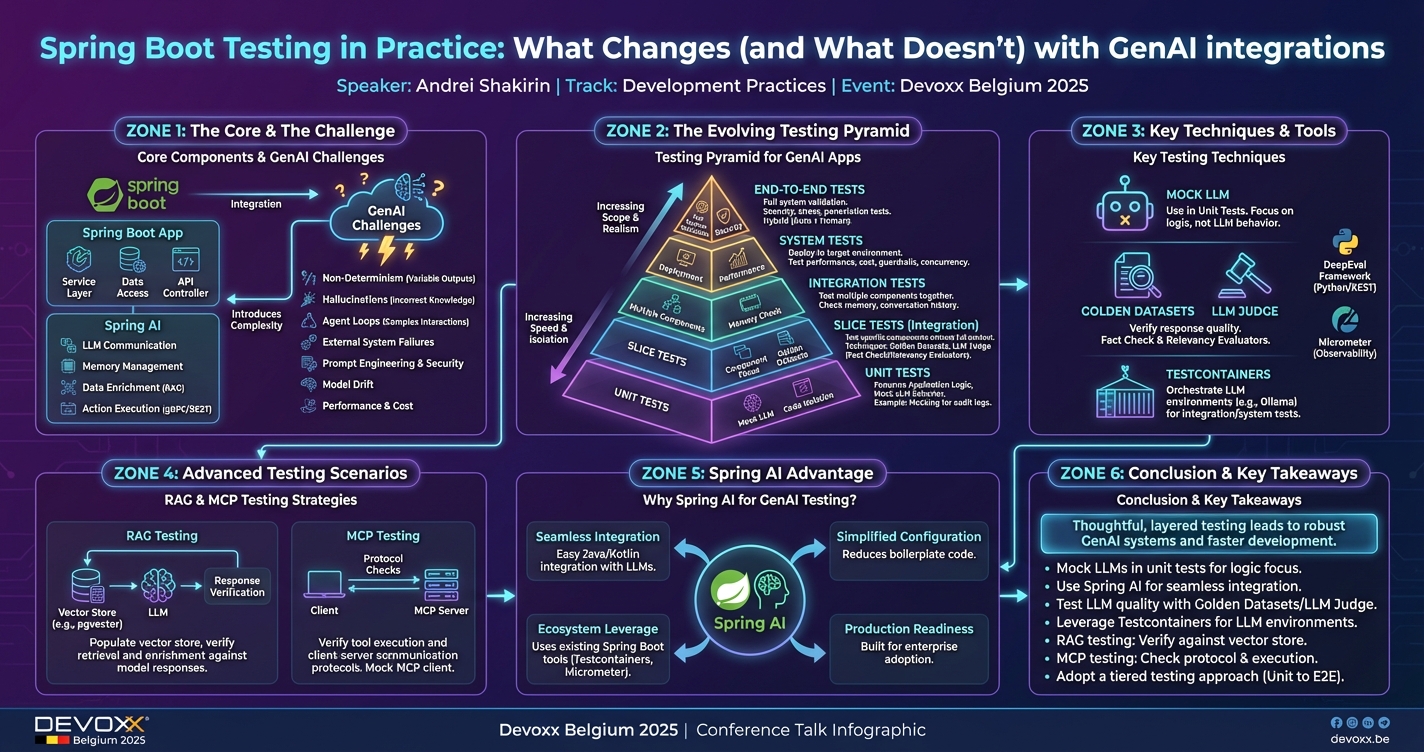 Spring Boot Testing in Practice: What Changes (and What Doesn’t) with GenAI integrations infographic