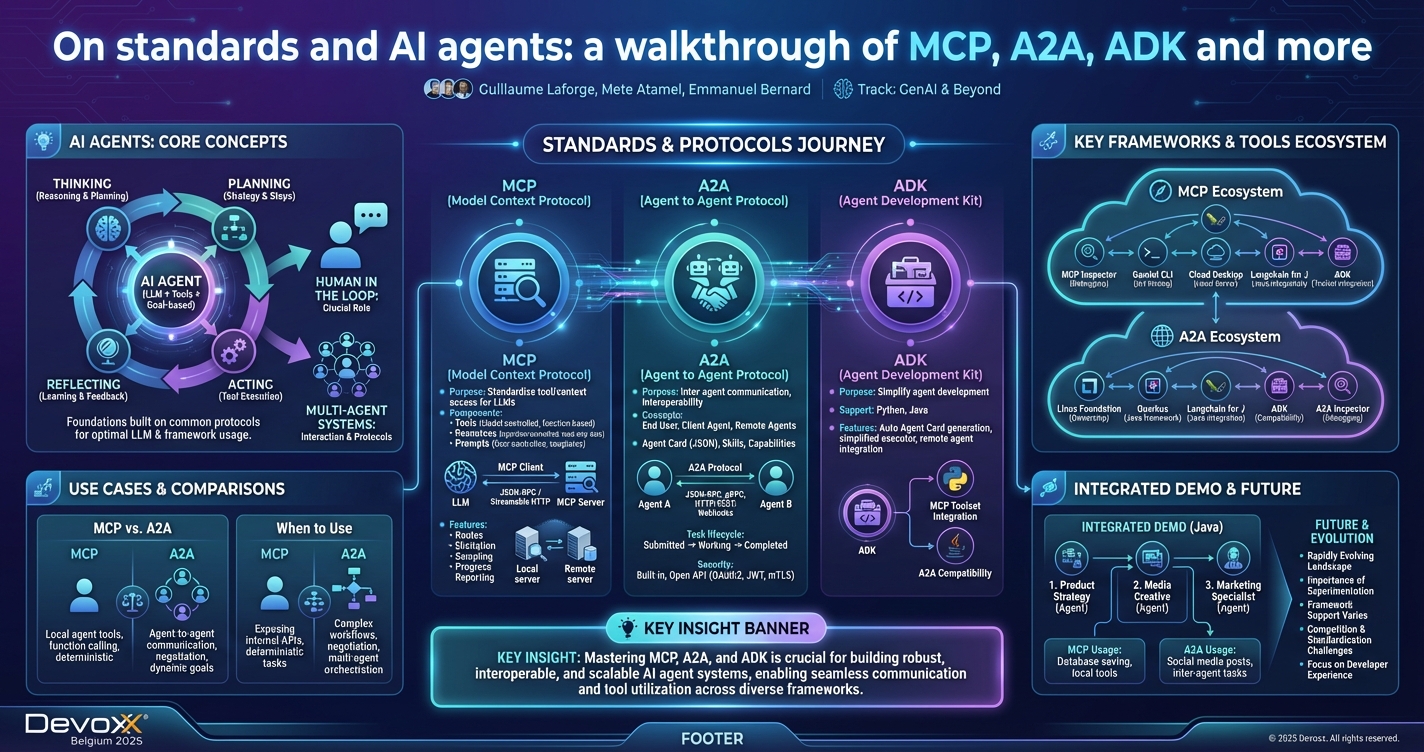 On standards and AI agents: a walkthrough of MCP, A2A, ADK and more infographic