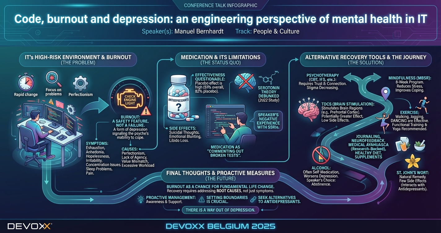 Code, burnout and depression: an engineering perspective of mental health in IT infographic