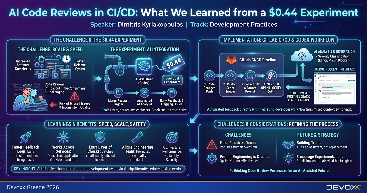 AI Code Reviews in CI/CD: What We Learned from a $0.44 Experiment infographic