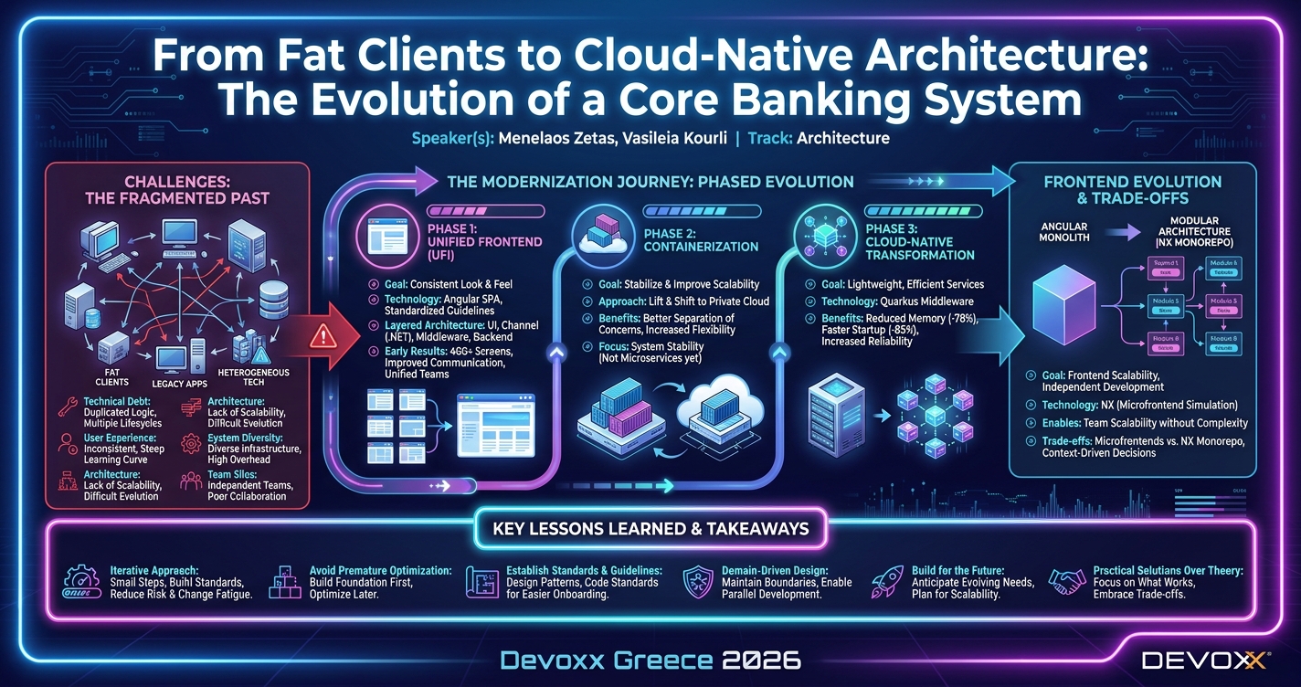 From Fat Clients to Cloud-Native Architecture: The Evolution of a Core Banking System infographic